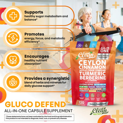 Clean Nutraceuticals Ceylon Cinnamon Capsules + Berberine Turmeric Apple Cider Vinegar Ginseng Bitter Melon (Karela) Gymnema Milk Thistle Fenugreek Supplement Pills Powder for Men & Women