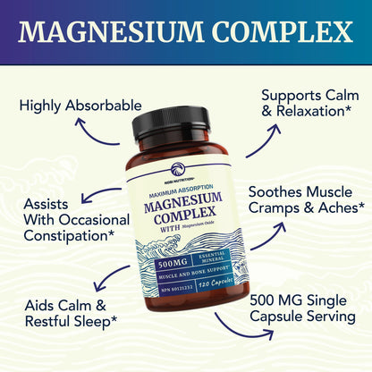 Magnesium Citrate Complex | 500 MG | High Absorption Formula | Calm, Relaxation