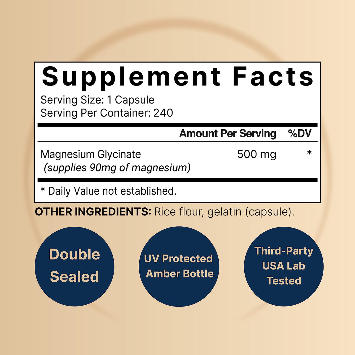 Magnesium Glycinate Capsules 500mg | 240 Count, 100% Chelated & Purified, 3rd Party