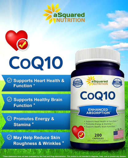 CoQ10 400mg - 200 Capsules - Co Q 10 Supplement - Coenzyme Q10 Pills - CQ10 | Max Strength CoQ 10 - High Absorption Ubiquinone Powder - CO Q-10 Enzyme Vitamin Alternative to Softgels & Gummies