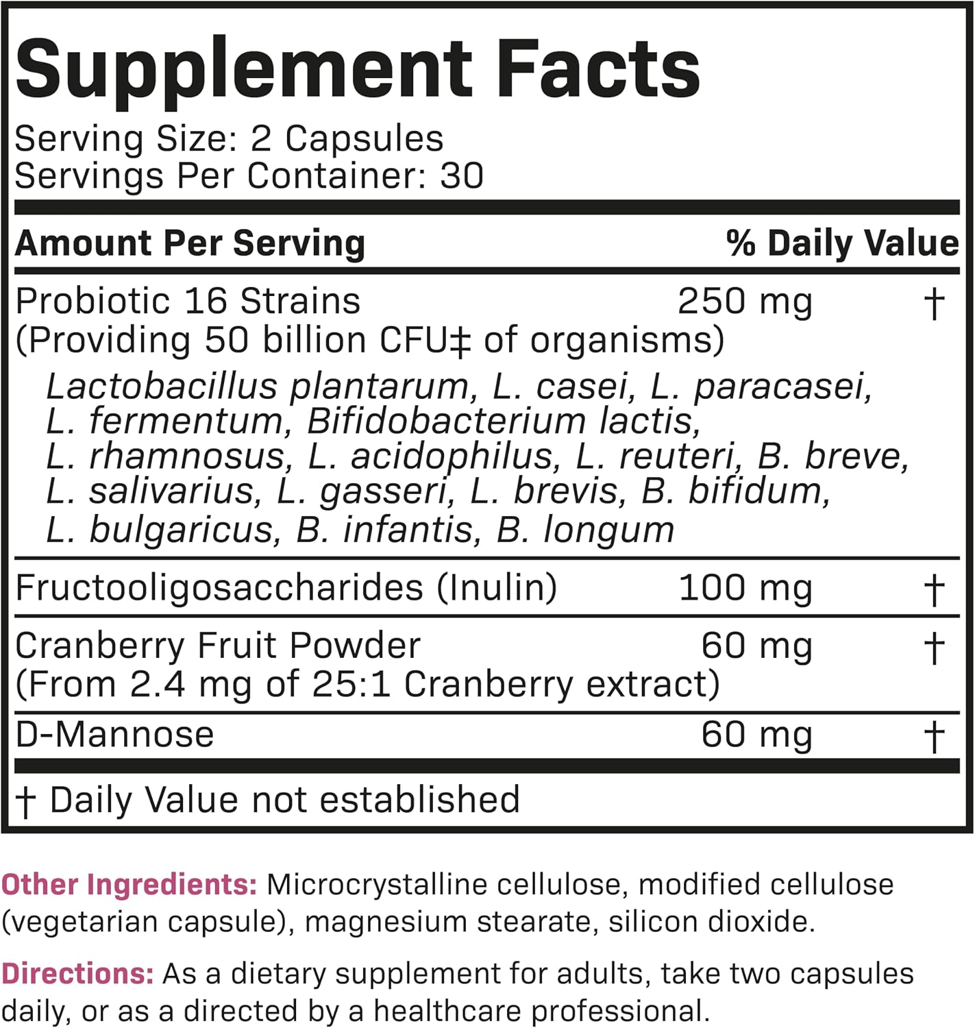 Futurebiotics Women's Probiotic 50 Billion CFU + Prebiotic with Cranberry & D-Mannose – Digestion Immune and Urinary Tract Support, Non-GMO, 60 Vegetarian Capsules