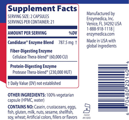 Enzymedica Candidase, Enzymes for Gentle Cleansing Support for Men & Women, Blended for Gut & Microbiome Health with Cellulase and Protease, 42 Count