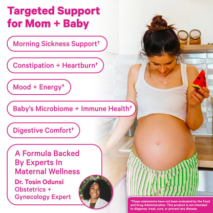 Pink Stork Prenatal Probiotic for Women with 50 Billion CFU, 30 Capsules | Added Vitamin B6 + Prebiotics, Morning Sickness Support, Vegan & Gluten-Free, Digestive, Immune, + Gut Health