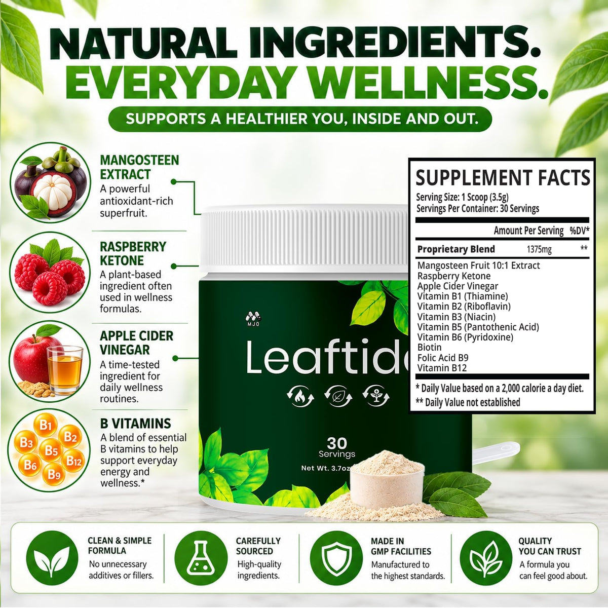 Leaftide Powder, Leaf Tide Weight Management Supplement 3-Pack, 90 Servings
