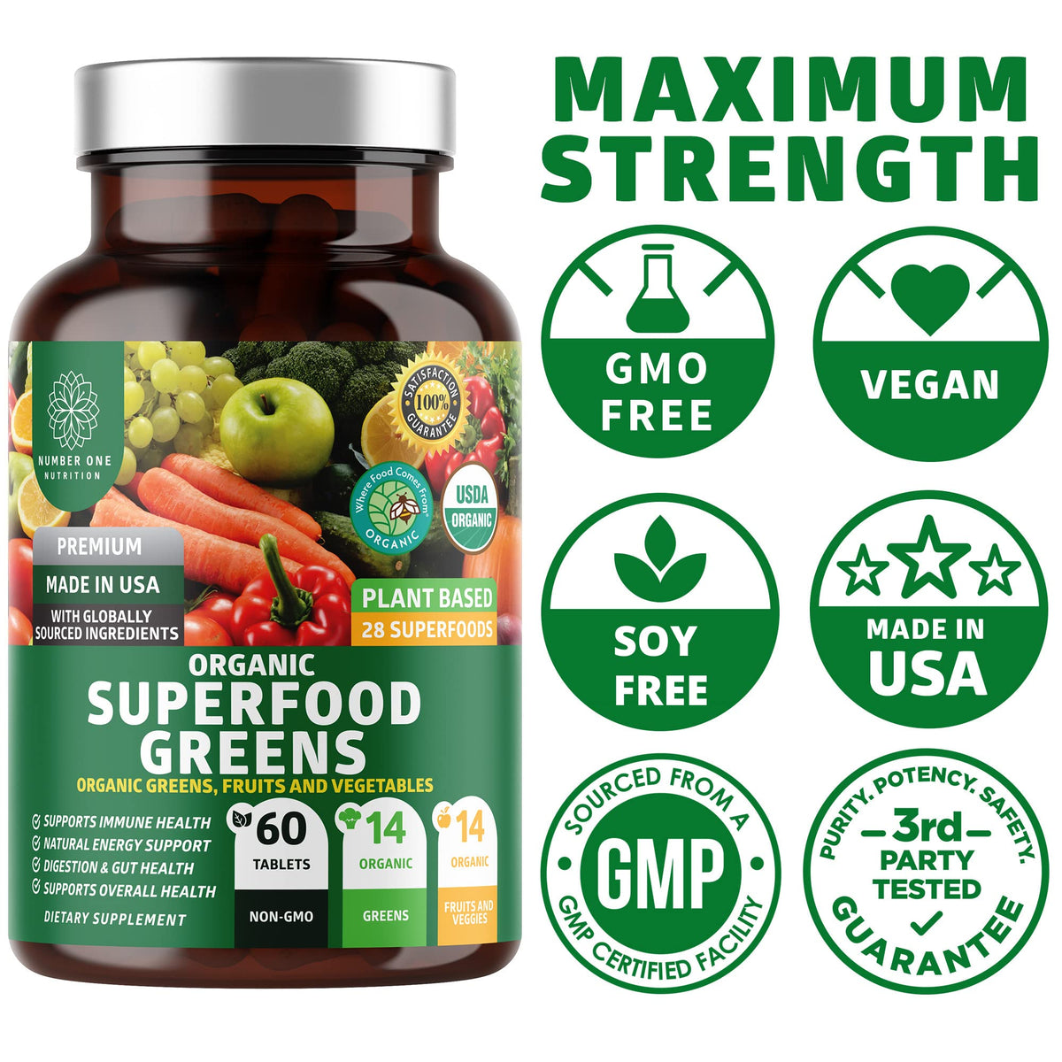 N1N Premium Organic Superfood Greens [28 Powerful Ingredients] Natural Fruit and Veggie