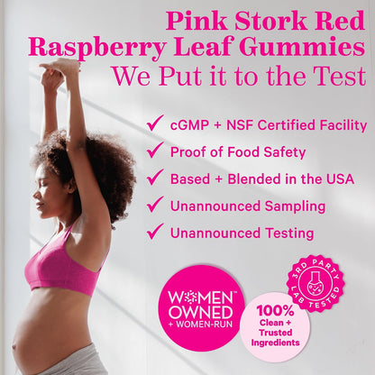 Pink Stork Red Raspberry Leaf Gummies for Labor Prep, 60 Count | Evening Primrose Oil + Black Cohosh, Pregnancy + Postpartum Mood Essentials, Vegan, Non-GMO