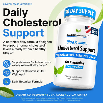 Cholesterol Supplement - All-Natural Ingredients to Support Normal Colesterol Levels. Supports Optimal Circulation. 60 Capsules