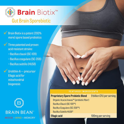 Brain Bean Brain Biotix | Gut and Brain Spore-Based Probiotic and Prebiotic | 30 Servings