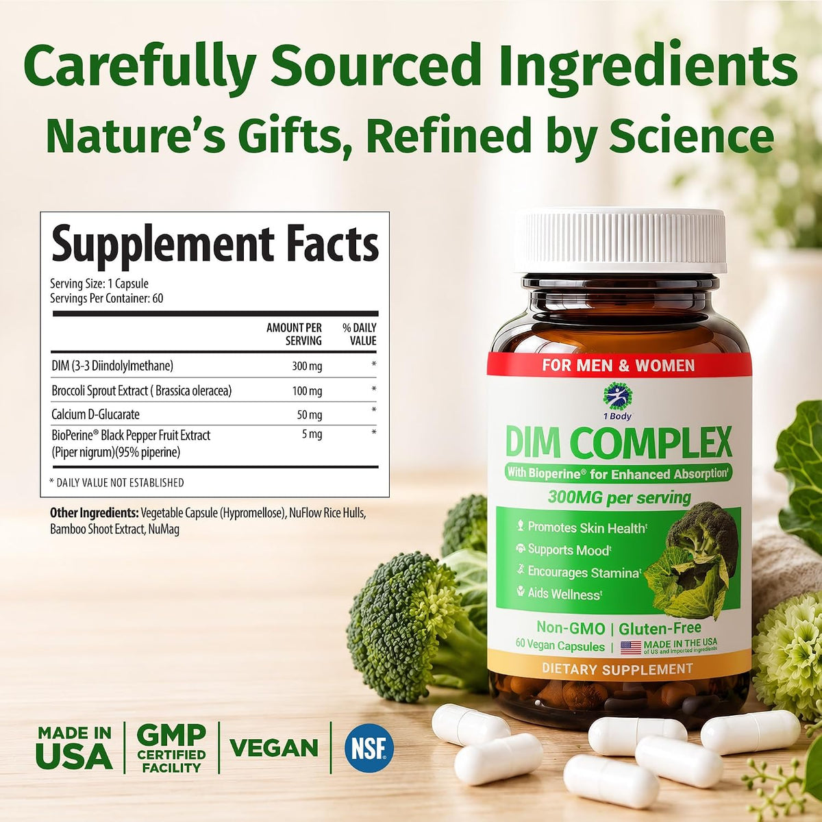 DIM Complex 300mg with BioPerine Supports Hormone Balance 60 Vegan Capsules