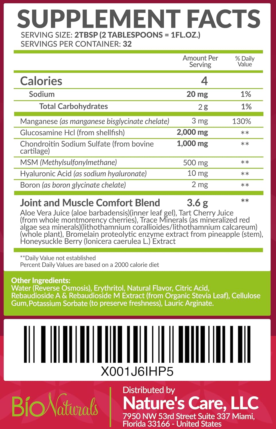 Liquid Glucosamine Chondroitin MSM Pharmaceutical Grade Supplement with Hyaluronic Acid – Maximum Strength Joint Support - 32 fl oz