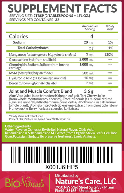 Liquid Glucosamine Chondroitin MSM Pharmaceutical Grade Supplement with Hyaluronic Acid – Maximum Strength Joint Support - 32 fl oz