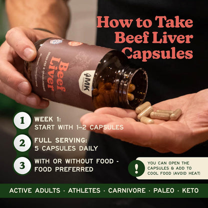 MK Supplements Grass-Fed Desiccated Beef Liver, Non-Defatted, Made in USA | 3,000mg per serving, 150 capsules, 30 servings, freeze-dried, regeneratively raised, amber glass bottle, family owned