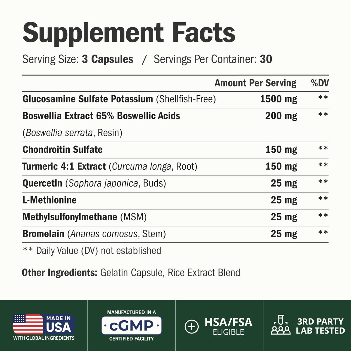 Glucosamine Chondroitin MSM Joint Support Supplement for Women & Men 90 Ct