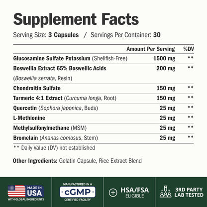 Glucosamine Chondroitin MSM Joint Support Supplement for Women & Men 90 Ct