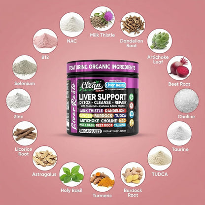 Clean Nutraceuticals Liver Cleanse Detox & Repair | Milk Thistle Supplement + NAC, TUDCA, Dandelion Root, Artichoke, Choline, Ginger, Beet Root, Burdock, Taurine, Liver Support 90 Capsules