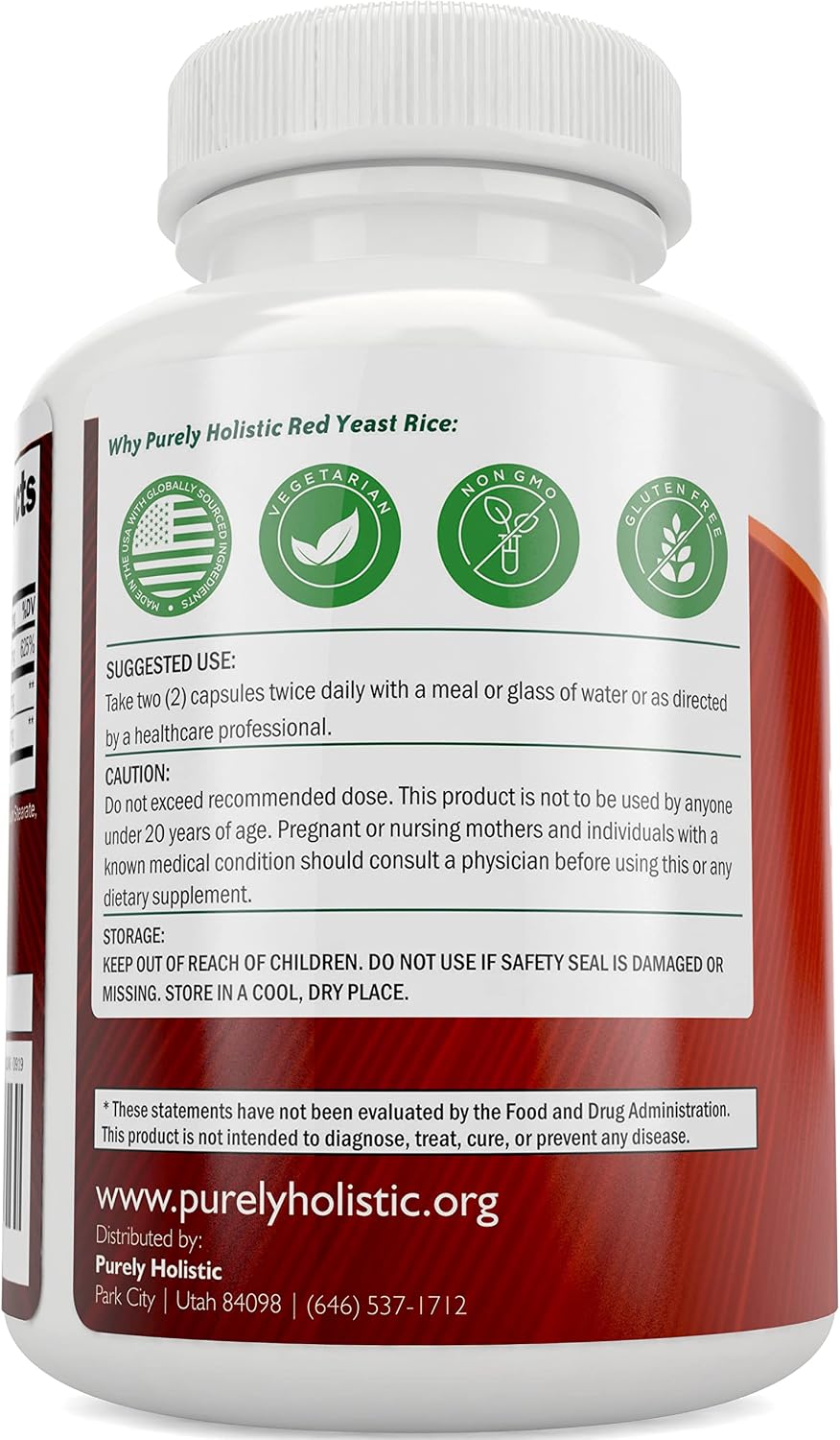 Purely Holistic Red Yeast Rice 1200mg with CoQ10 & Niacin + Vitamin D3 5000 IU (125mcg) & K2 MK7 90mcg Bundle - 270 Vegetarian Capsules - Made in USA