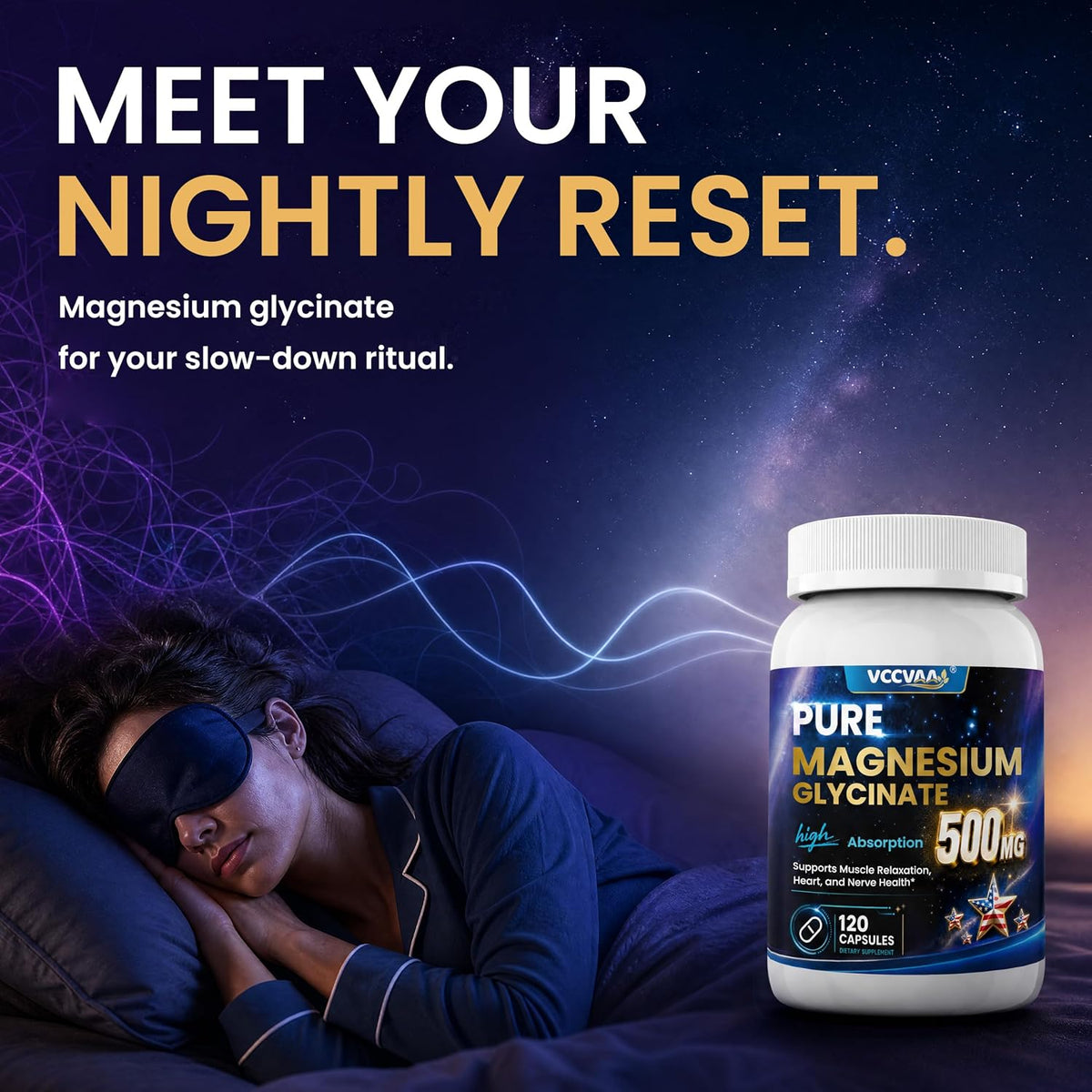 Pure Magnesium Glycinate 500mg Per Serving, High Absorption Magnesium Supplement for Women & Men | Sleep Support, Muscle Cramp Relief, Stress (Pack of 2)