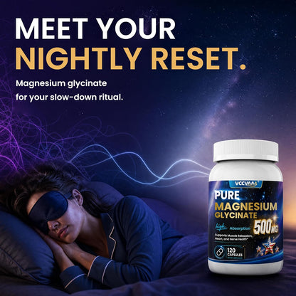 Pure Magnesium Glycinate 500mg Per Serving, High Absorption Magnesium Supplement for Women & Men | Sleep Support, Muscle Cramp Relief, Stress (Pack of 2)