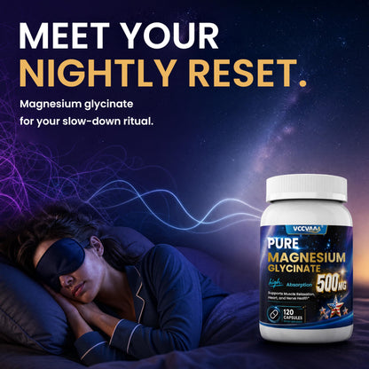 Pure Magnesium Glycinate 500mg Per Serving, High Absorption Magnesium Supplement for Women & Men | Sleep Support, Muscle Cramp Relief, Stress (Pack of 2)