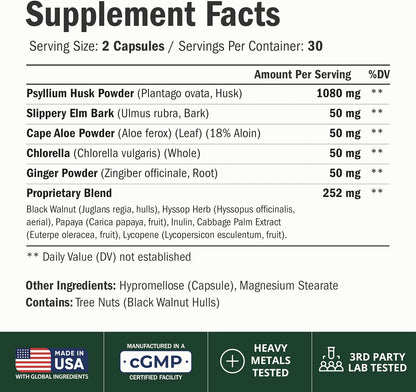 Psyllium Husk Capsules 1080mg - 60 Psyllium Fiber Capsules for Regularity
