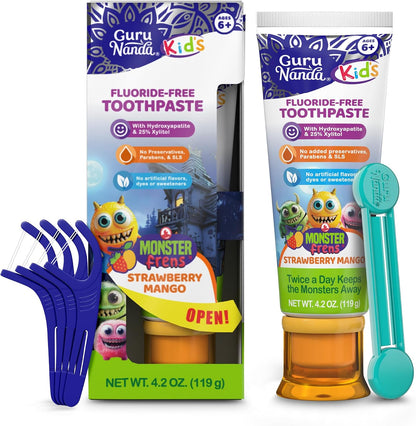 GuruNanda Kids Toothpaste, Strawberry Mango, SLS & Fluoride Free, 4.2 oz