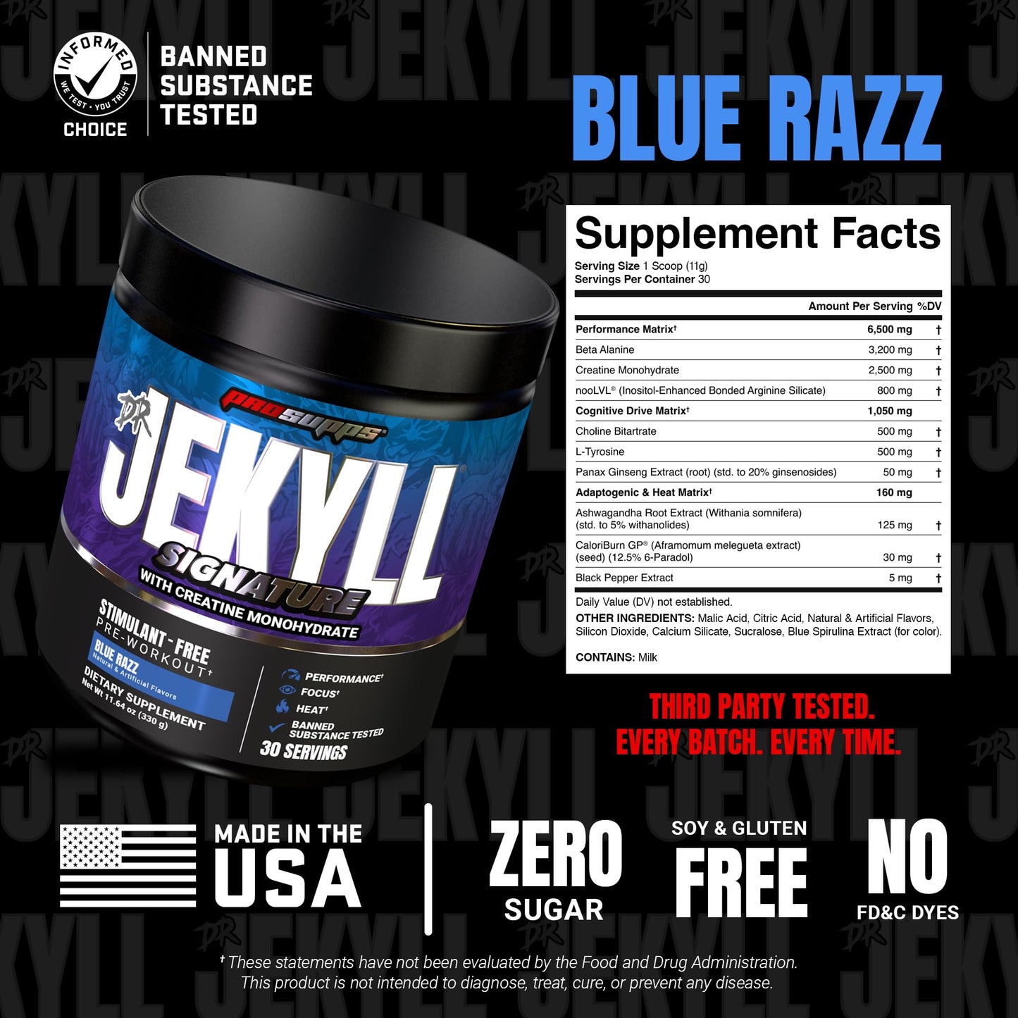 ProSupps Dr. Jekyll Signature Pre Workout Powder with Creatine - Stim-Free Preworkout Supports Focus & Endurance - Caffeine-Free Gym & Fitness Supplements (Blueberry Lemonade, 30 Servings)