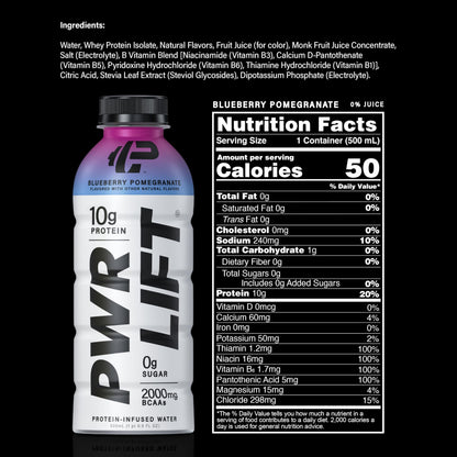 Whey Protein Water Sports Drink by PWR LIFT | Blueberry Pomegranate | Keto, Vitamin B