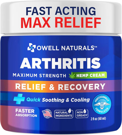 Owell Naturals Joint & Muscle Cream, Deep Penetrating, Maximum Strength Relief & Recovery for Joint & Muscles, Back, Knee, Legs, Hands, 2 Fl Oz