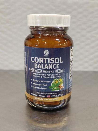 1 Body Cortisol Support with Ashwagandha & Saffron, 30 Vegan Capsules
