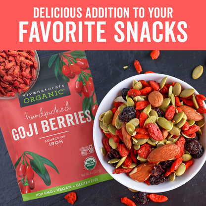 Viva Naturals Organic Dried Goji Berries, 1 lb (454 g) – Non-GMO, Vegan Wolfberries, Perfect for Goji Berry Tea, Smoothies, Baking & Snacking