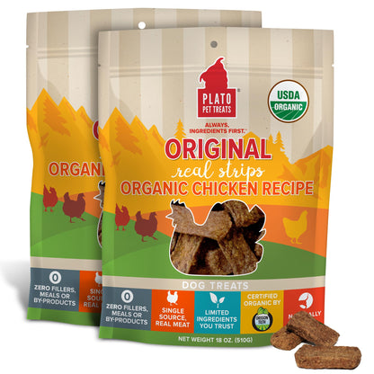 Plato Pet Treats Real Strips - Air-Dried Meat Bars for Dogs - Delicious, Limited Ingredient Dog Treats - Grain Free - Original Real Strips Turkey & Pumpkin 18oz - 2 Pack