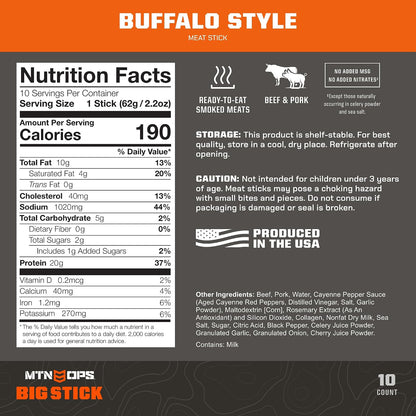 MTN OPS Big Stick High Protein Meat Sticks Buffalo Style & Peanut Butter Bliss Performance Bars Bundle