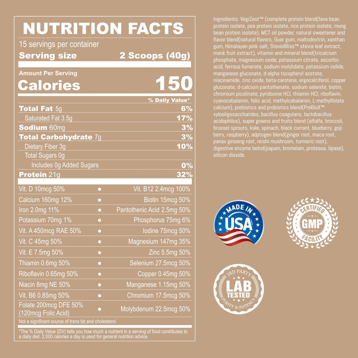 UpNourish Chocolate Vegan Protein Powder 54 Superfoods Powder,1.5 Billion CFU Probiotics 21g Plant Based Protein,No Sugar No Dairy No GMO Dairy Free,Meal Replacement Shake Keto-Friendly Low-Carb Diet,15 Servings