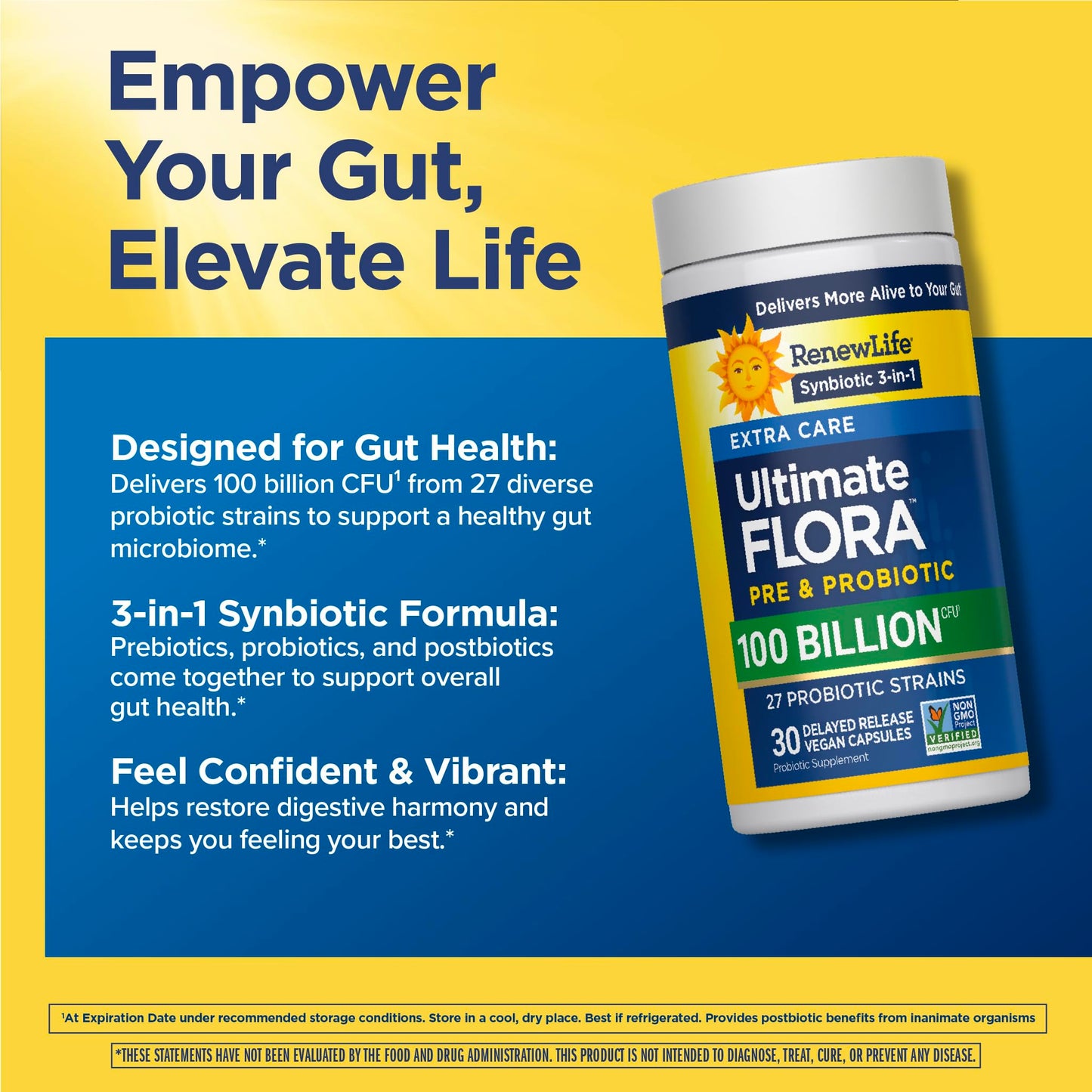 Renew Life Extra Care Digestive Probiotic 50 Billion CFU | 90 Vegetarian Capsules | Supports Digestive, Immune & Respiratory Health | Dairy, Soy and Gluten Free Supplement