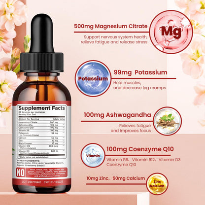 Potassium Magnesium Citrate Supplement, Liquid Magnesium Citrate Drops 500mg