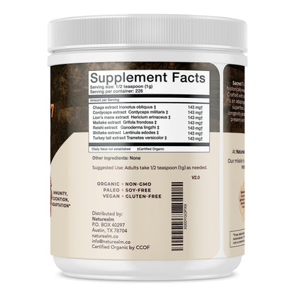 Naturealm Sacred 7 Mushroom Extract Powder - USDA Organic - Lion's Mane, Reishi