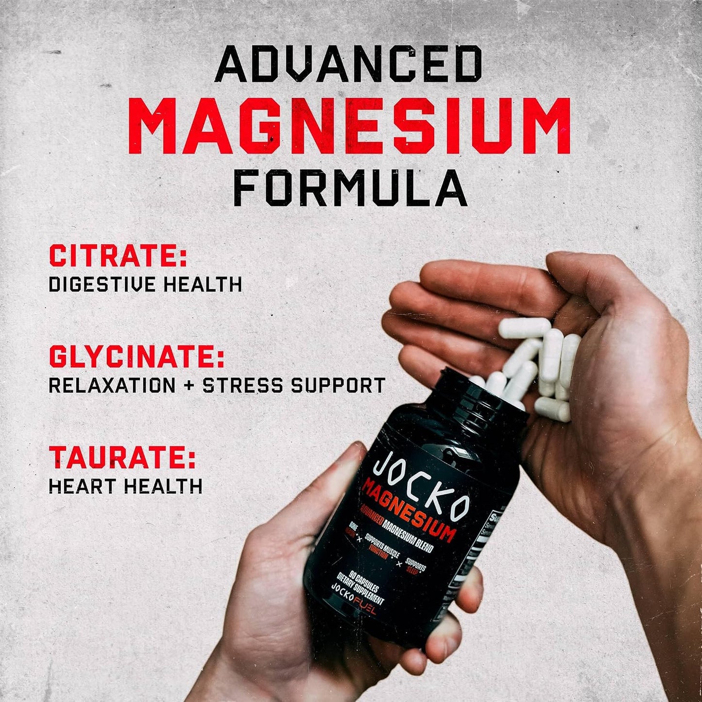 Jocko Fuel Magnesium Complex Supplement - Magnesium Glycinate, Citrate, & Taurate Capsules Dietary Supplement for Muscle Recovery & Relaxation, Heart, Nerve, Bone Support, & Sleep 30-Day Supply