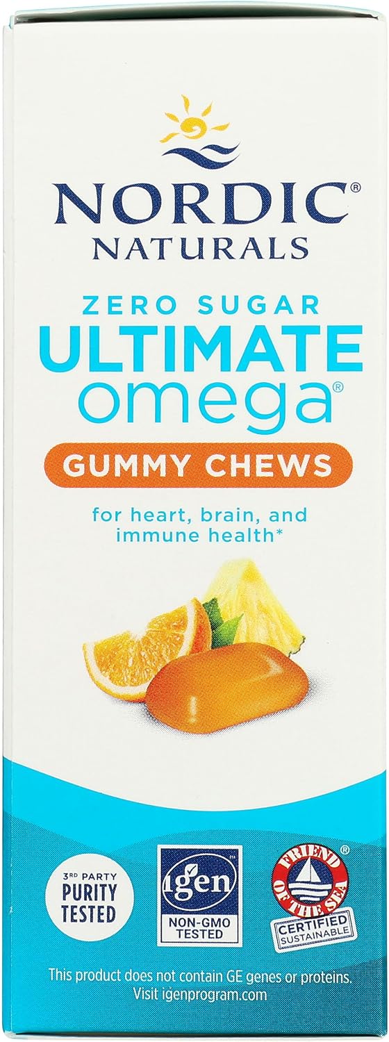 Nordic Naturals Omega 3 Gummies - Ultimate Omega - 54 Count - Tropical | Tropical Fruit gummies. Zero sugar. High-potency omega-3 (Ultimate Omega formula). Heart & brain support. Non-GMO. 54 count.