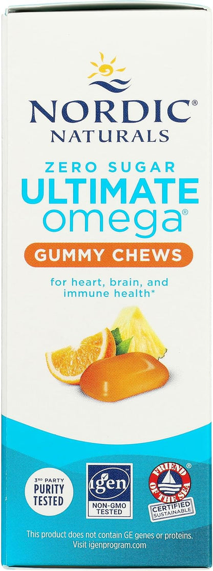 Nordic Naturals Omega 3 Gummies - Ultimate Omega - 54 Count - Tropical | Tropical Fruit gummies. Zero sugar. High-potency omega-3 (Ultimate Omega formula). Heart & brain support. Non-GMO. 54 count.