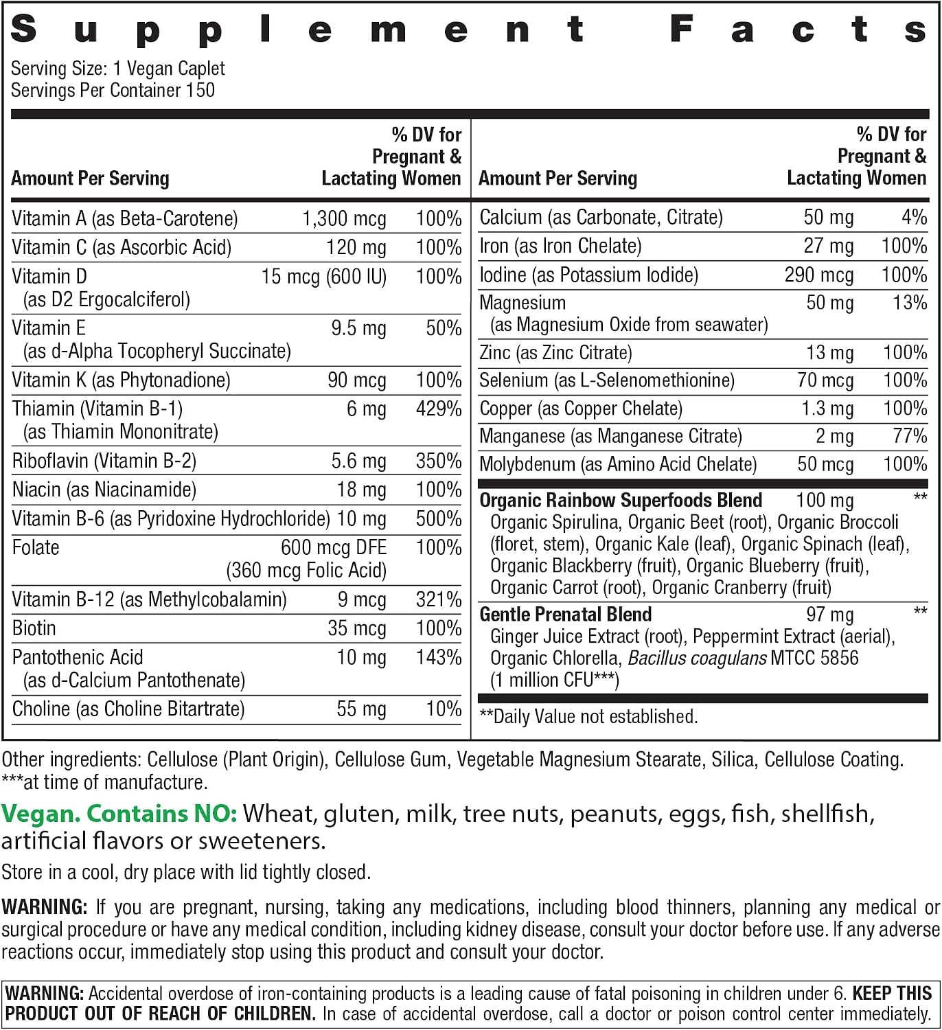 Rainbow Light Prenatal Multivitamin One + for Women with Probiotics | 150 Caplets | Essential Nutrition for Mom & Baby | with Vitamins C & D, Folate, Choline, Iron and More