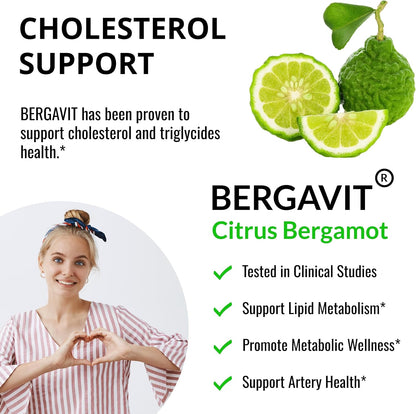 UpNourish BERGAVIT Citrus Bergamot Cholesterol Supplement - Italian Citrus Bergamot Extract 550mg for Women and Men 90 Vegan Capsules