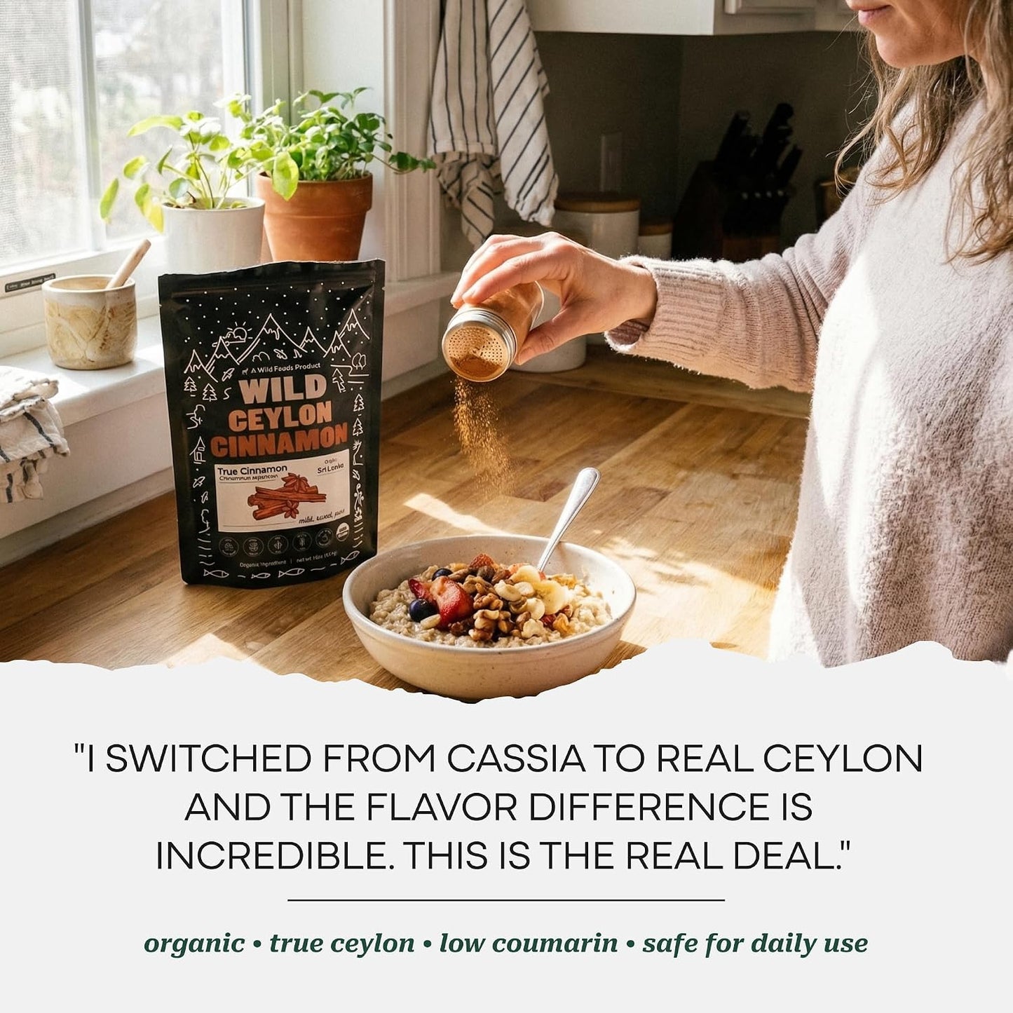 Wild Ceylon Cinnamon Powder - 100% Organic from Sri Lanka - USDA Approved, 16oz Low Coumarin - Aromatic Cinnamon - Ideal for Smoothies, Baking and Coffee - Support Overall Wellness