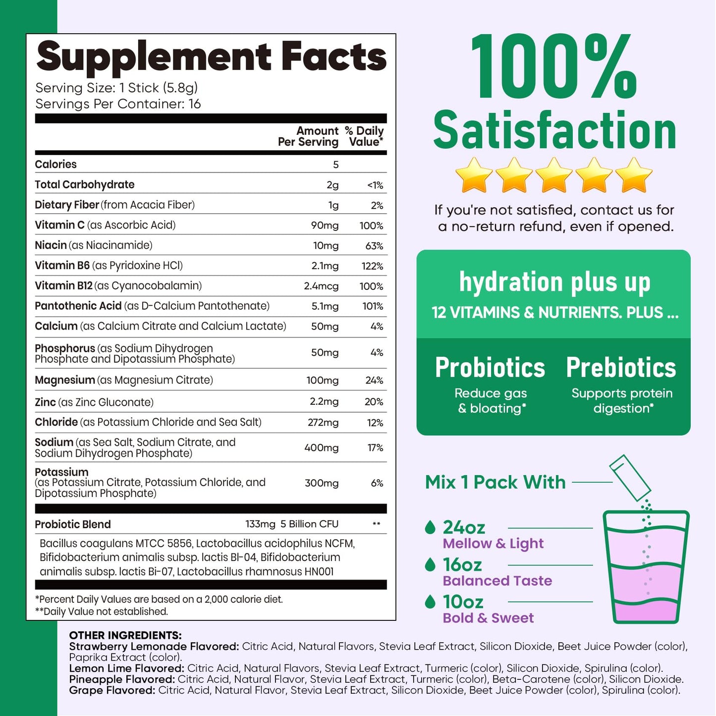 Venture Pal Sugar Free Hydration Packets + Gut Health Electrolytes Powder | Liquid Daily IV with 7 Electrolytes, 5 Vitamins, Probiotics & Fiber for Dehydration Relief and Gut Health Support