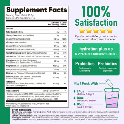 Venture Pal Sugar Free Hydration Packets + Gut Health Electrolytes Powder | Liquid Daily IV with 7 Electrolytes, 5 Vitamins, Probiotics & Fiber for Dehydration Relief and Gut Health Support