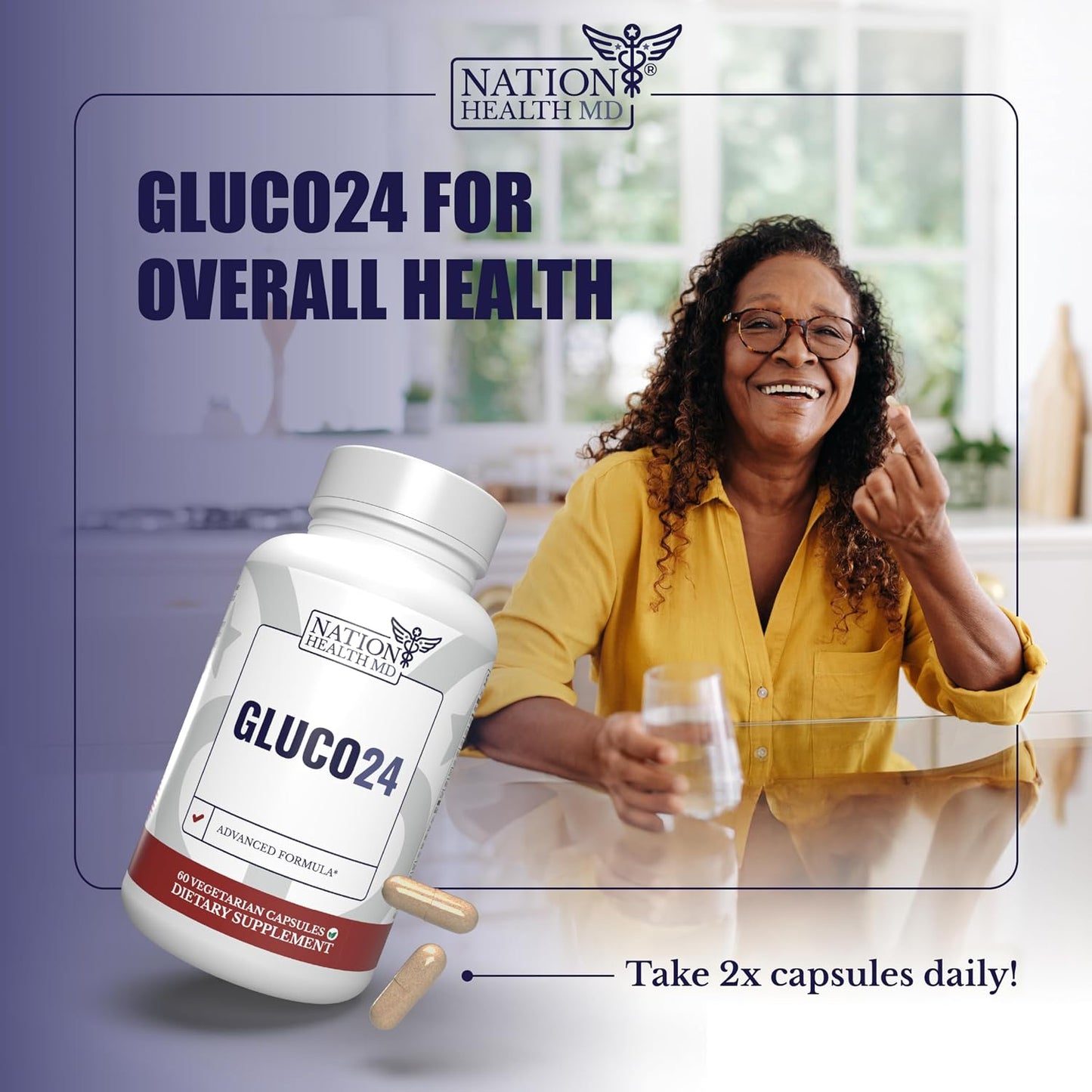Gluco24 | Supplements with Berberine, Ceylon Cinnamon | Bitter Melon, Vegan, Non GMO. 30 Days Supply. 60 Capsules