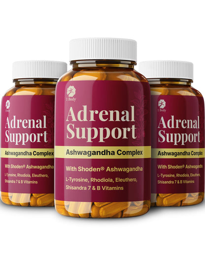 1 Body Adrenal Support Supplement, Shoden Ashwagandha + Cortisol, 60 Caps