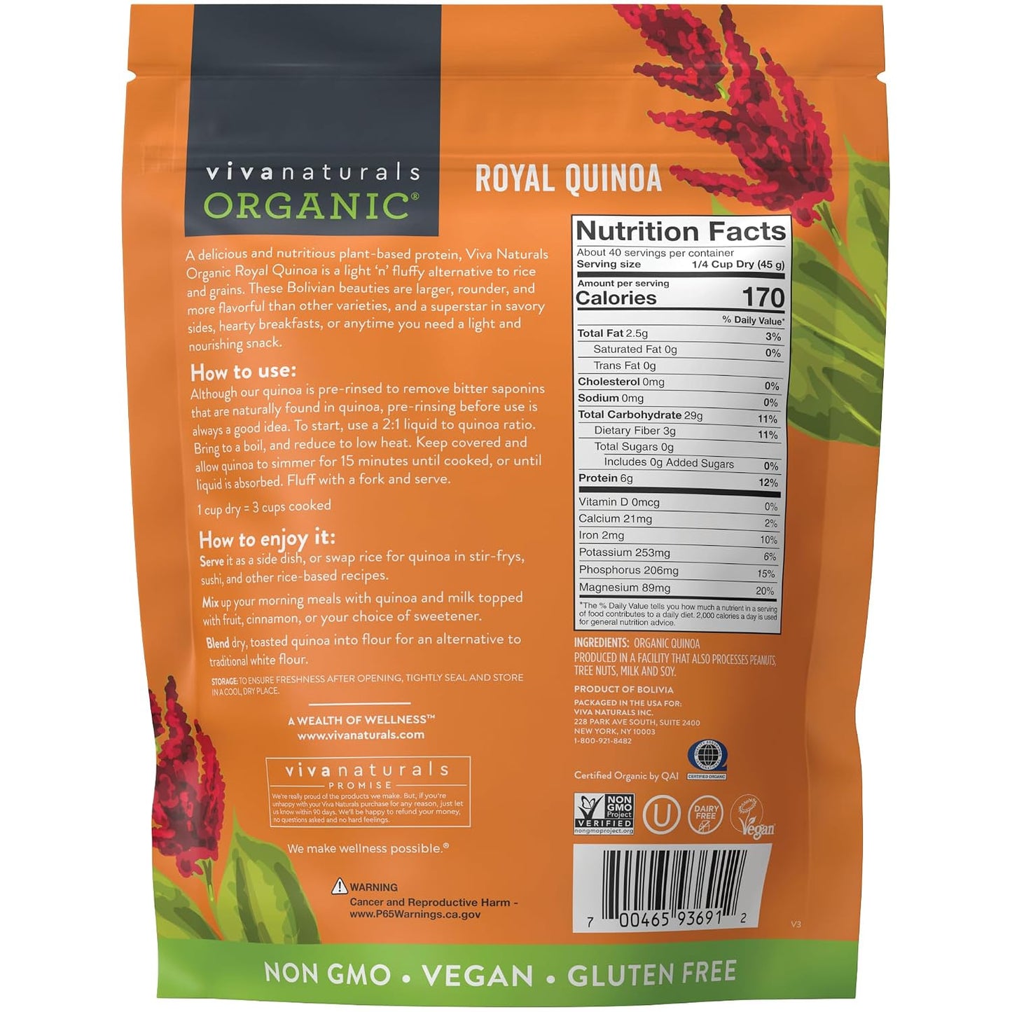 Viva Naturals Organic Quinoa, 4 lb – Pre-Washed Whole Grain, Plant Protein, USDA Organic, Gluten-Free, Non-GMO, Vegan, Kosher Rice and Pasta Substitute