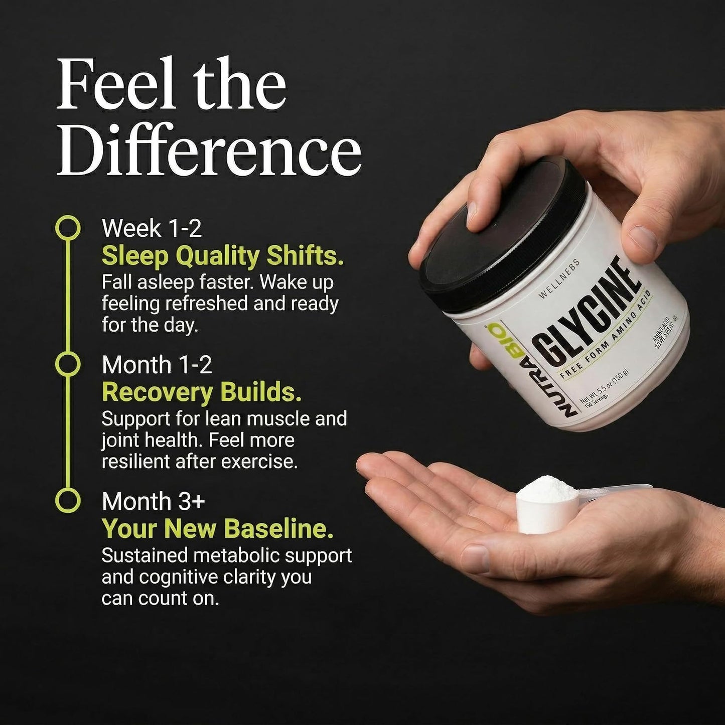 NutraBio Glycine Powder - Glycine Supplement- Free Form Amino Acid Supplement - 1000mg Serving - 150g, 150 Servings