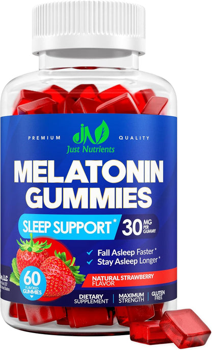 Melatonin 30mg Gummies for Adults, Zero Sugar (2 Month Supply) | Maximum Strength Sleep Support with 30mg of Melatonin Per Gummy - Gluten-Free, Vegetarian, Natural Strawberry Flavor