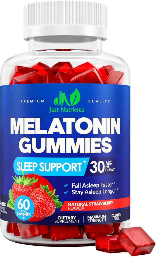 Melatonin 30mg Gummies for Adults, Zero Sugar (2 Month Supply) | Maximum Strength Sleep Support with 30mg of Melatonin Per Gummy - Gluten-Free, Vegetarian, Natural Strawberry Flavor